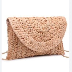 NEW NWT Urban Expressions Aegean Braided Straw Clutch Gold Chain Crossbody Bag